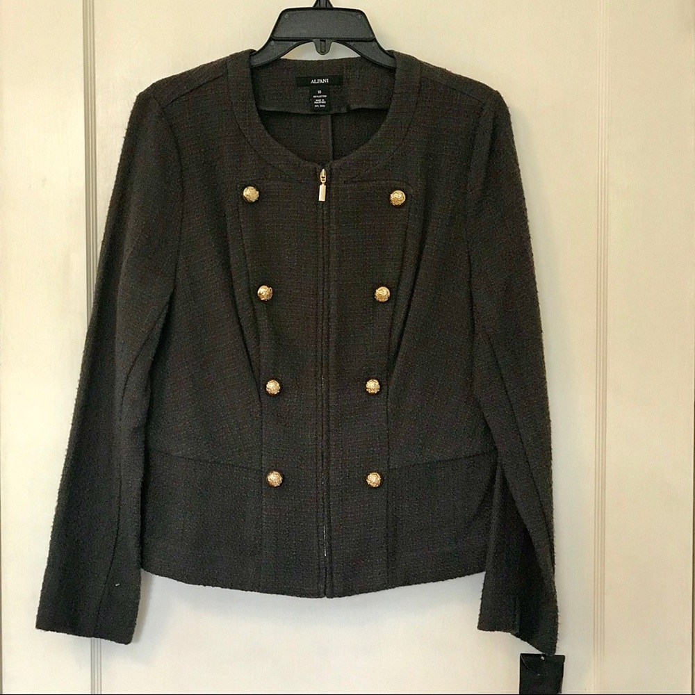 NWT Alfani Blazer Dark Grey Gold Zipper/Buttons 10